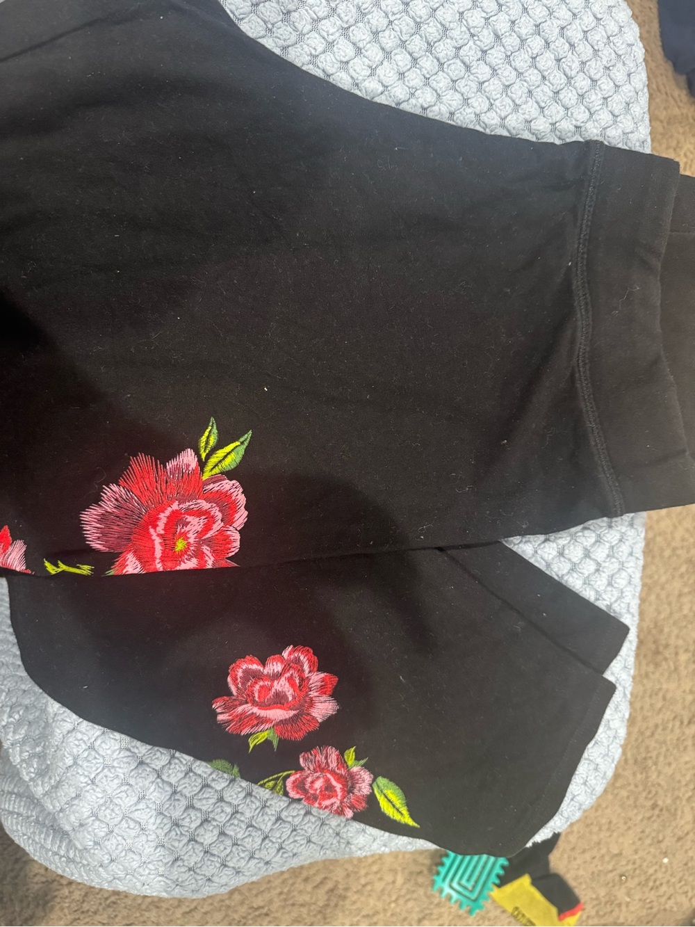 Maurices Black Leggings with Red & Pink Floral Embroidery